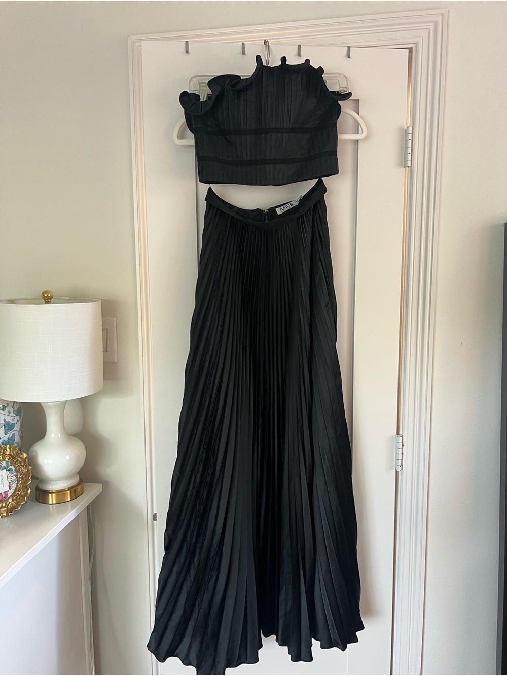 AMUR Black Pleated Maxi Skirt with High Side Slit